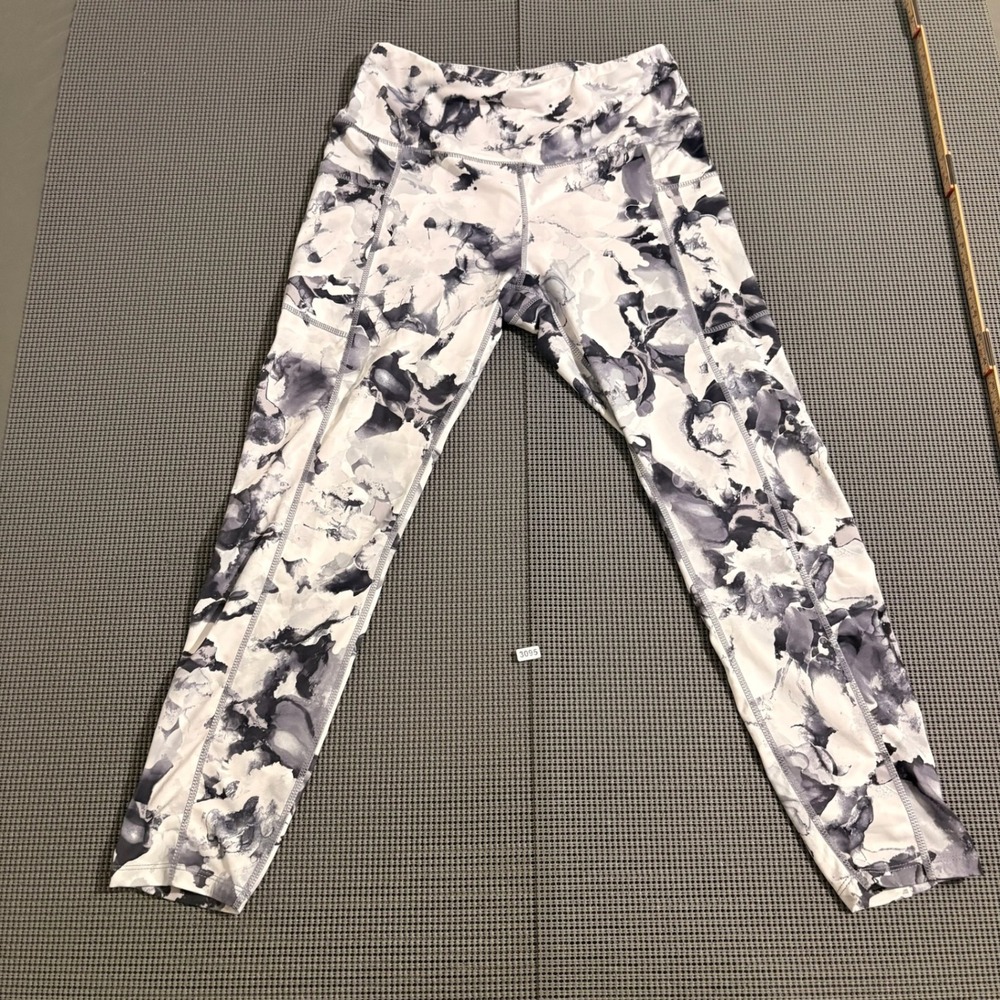 Apana Womens Gray White Abstract Floral Print High Waist Leggings Size M